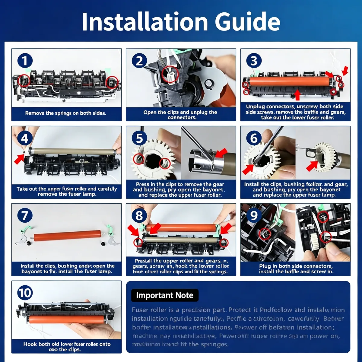 For Brother HL-2240 Fuser Upper Roller view 5
