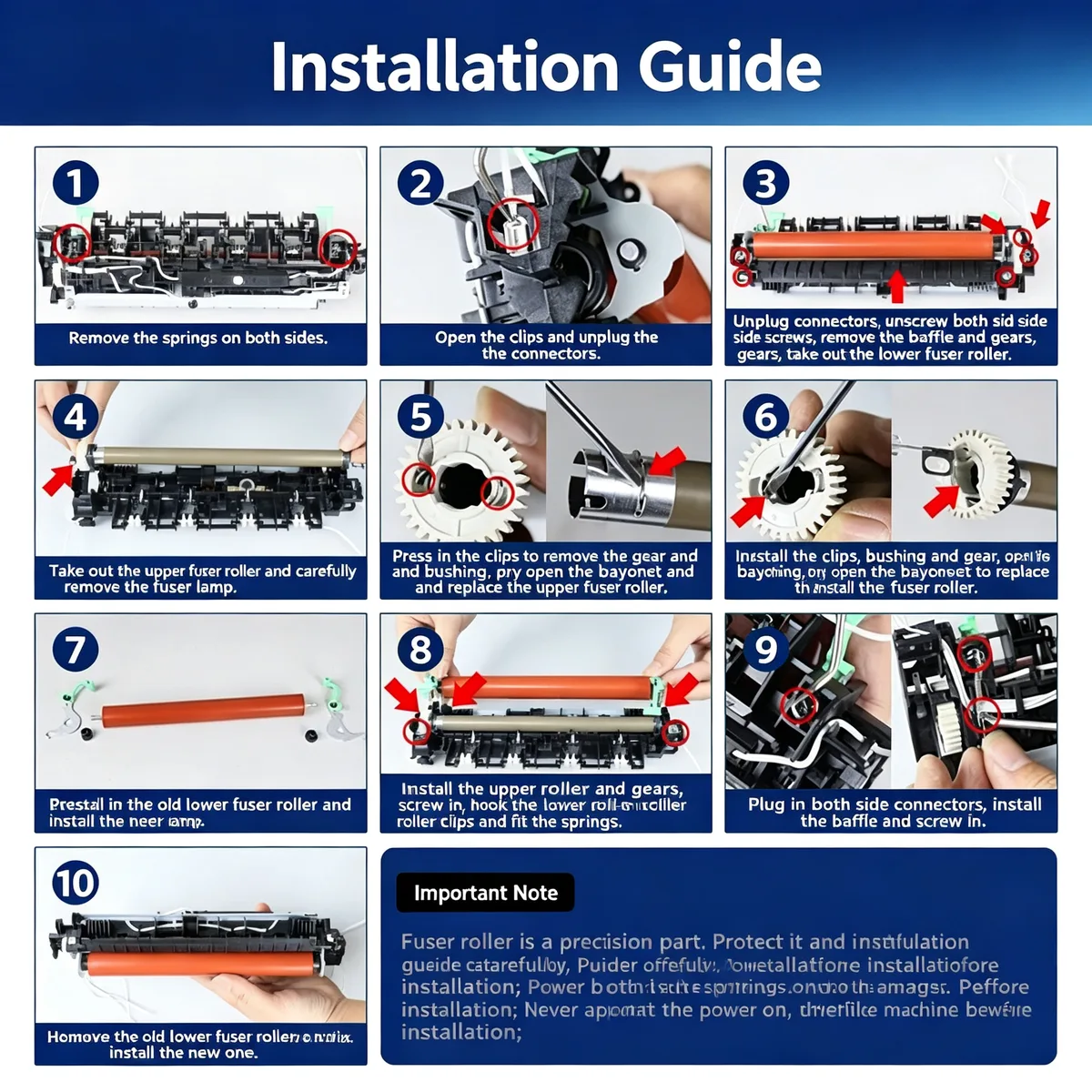 For Brother HL-2260 Fuser Upper Roller view 5
