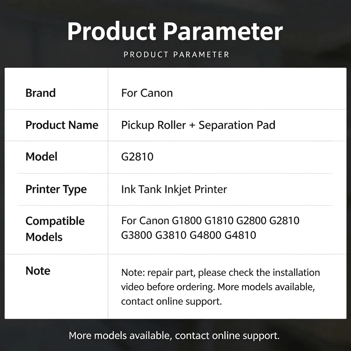 For Canon G2810 Pickup Roller and Separation Pad view 4