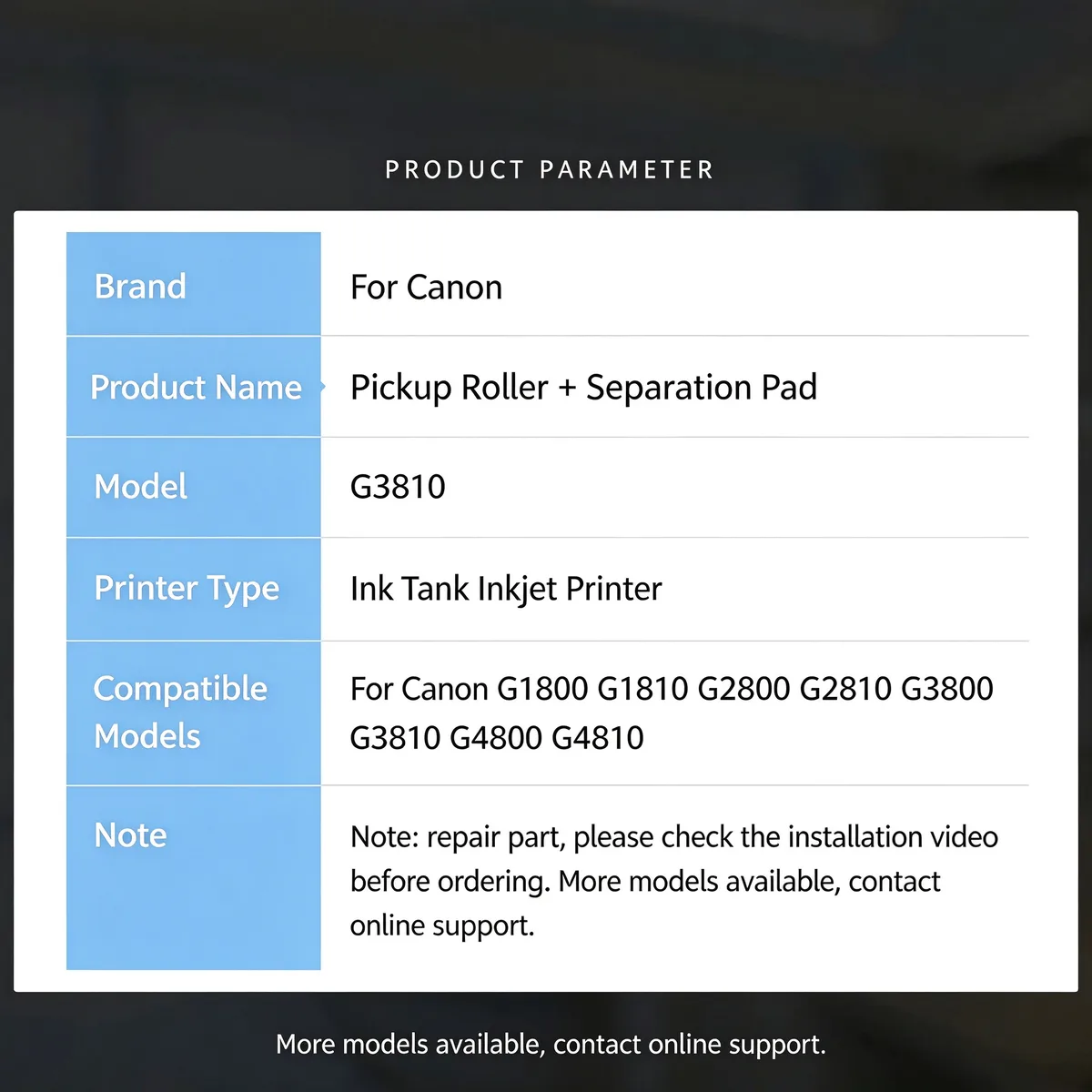For Canon G3810 Pickup Roller and Separation Pad view 4