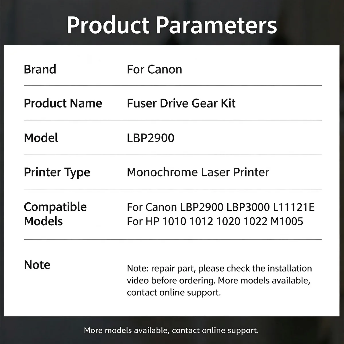 For Canon LBP2900 Fuser Drive Gear Kit view 4