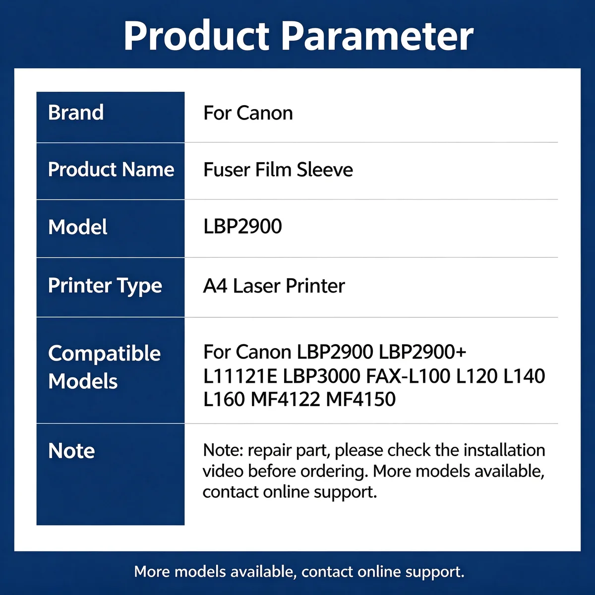 For Canon LBP2900 Fuser Film Sleeve view 4