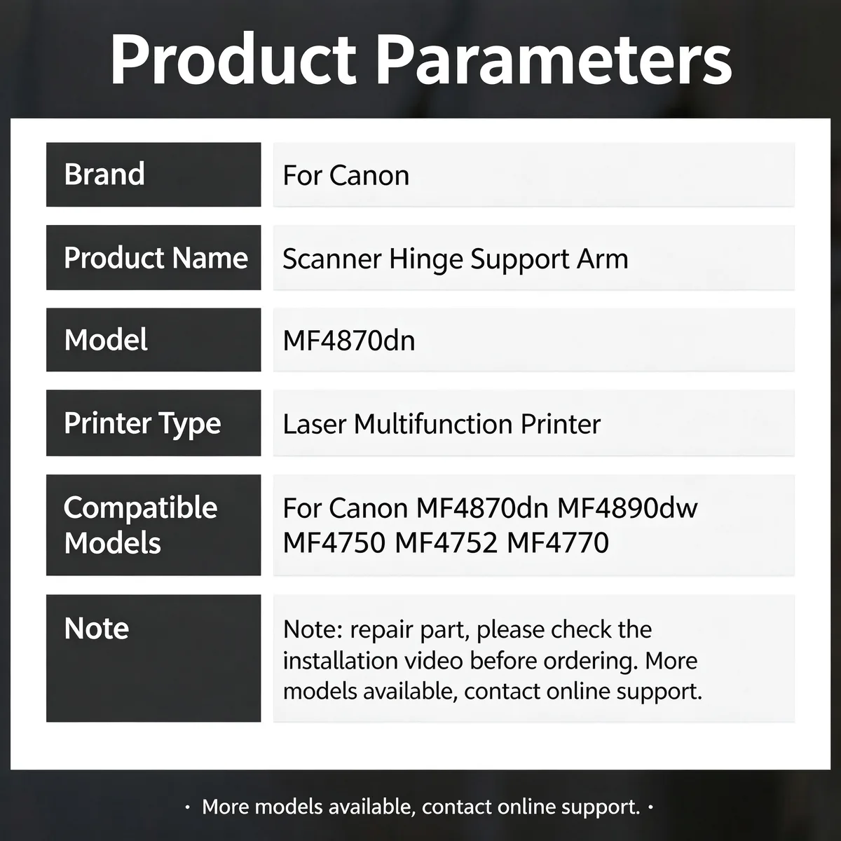 For Canon MF4870dn Scanner Hinge Support Arm view 4