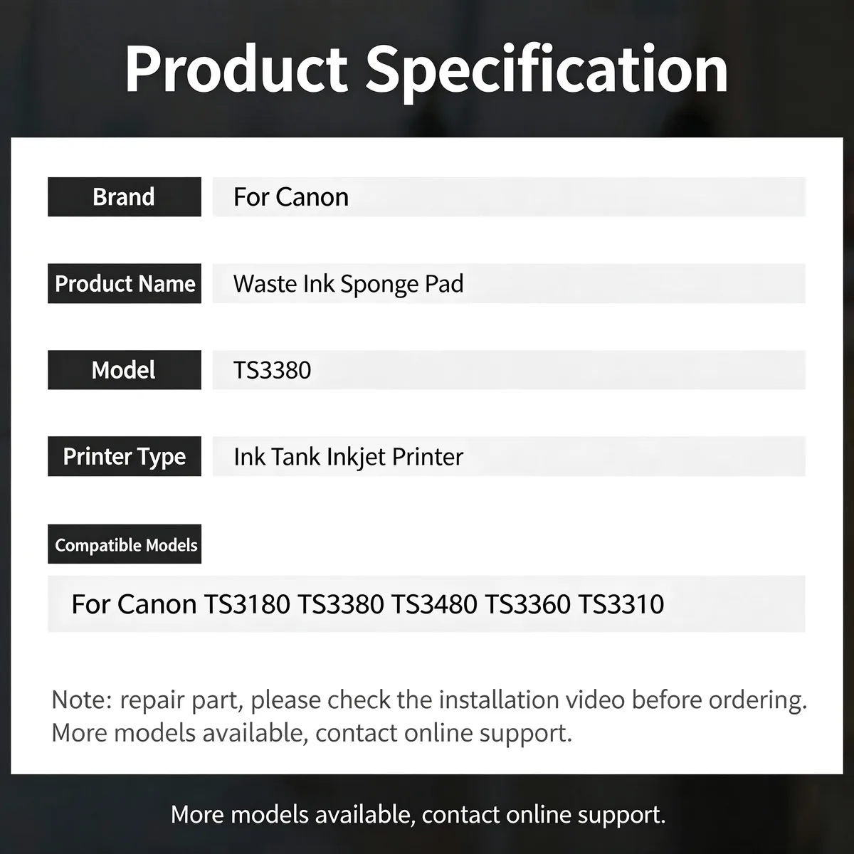 For Canon TS3380 Waste Ink Sponge Pad view 4