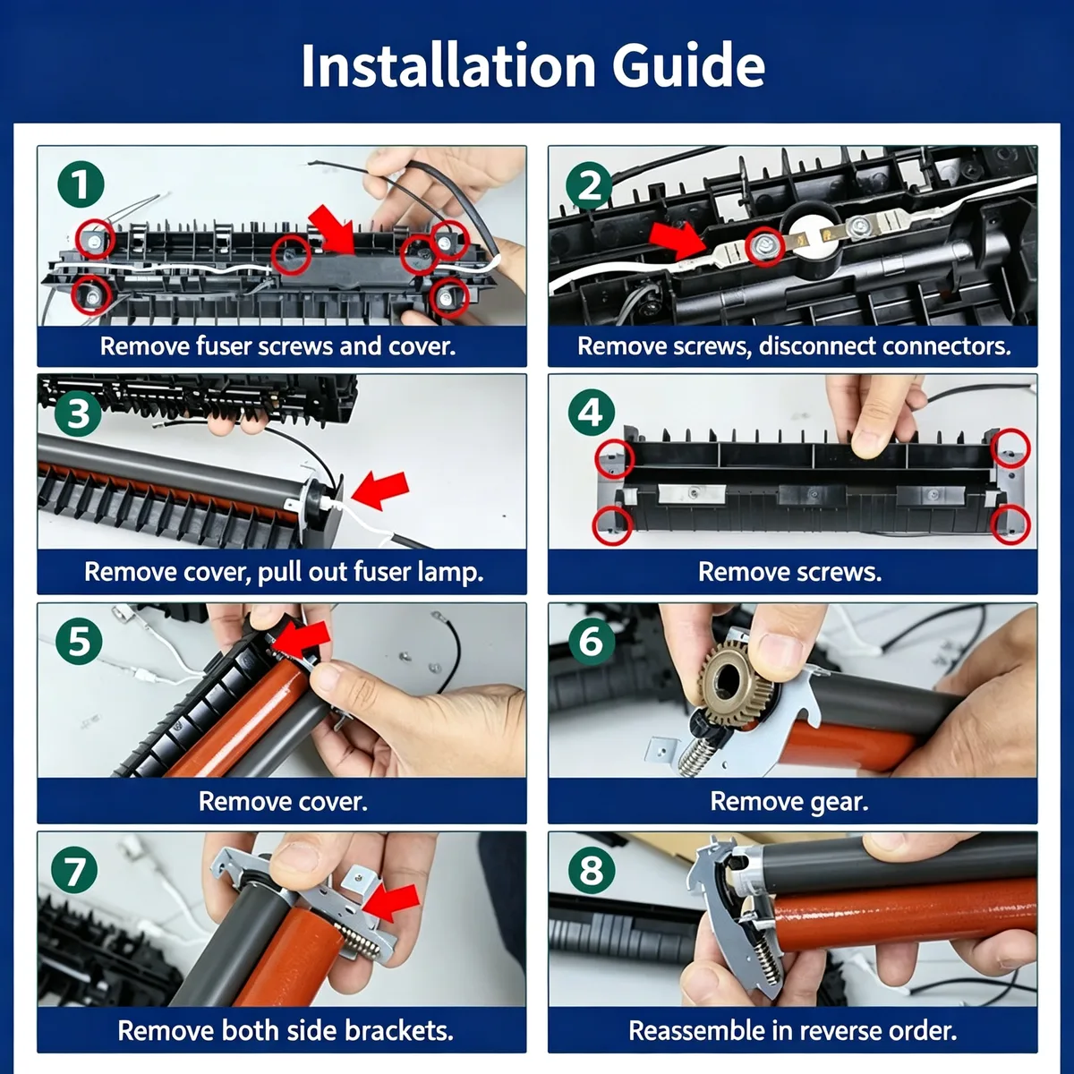 For Deli M3100D Fuser Upper Heat Roller view 5