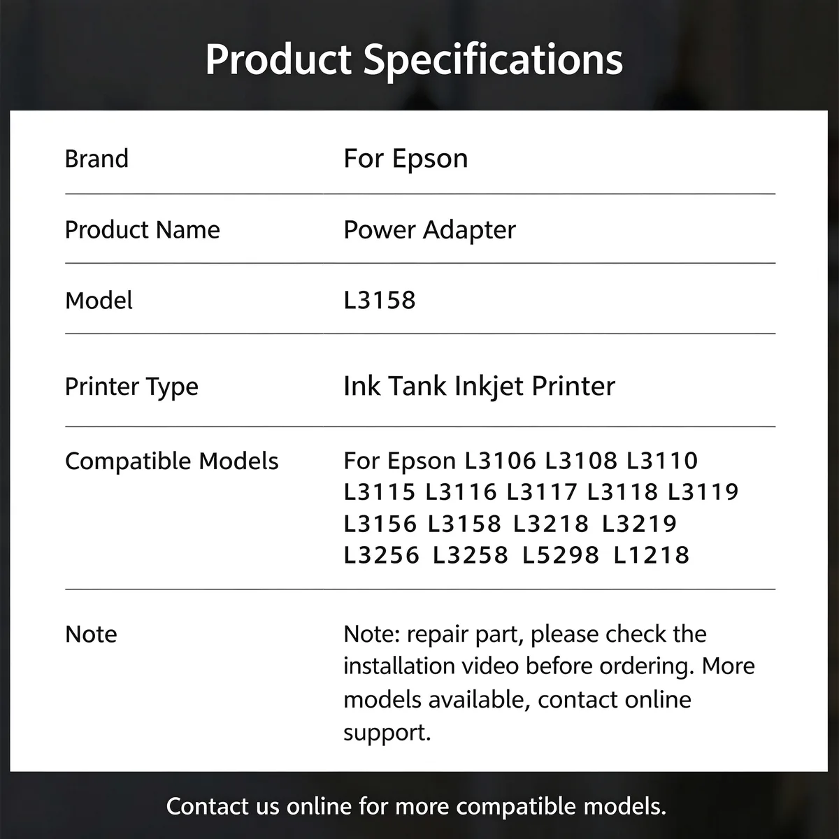 For Epson L3158 Power Adapter view 4
