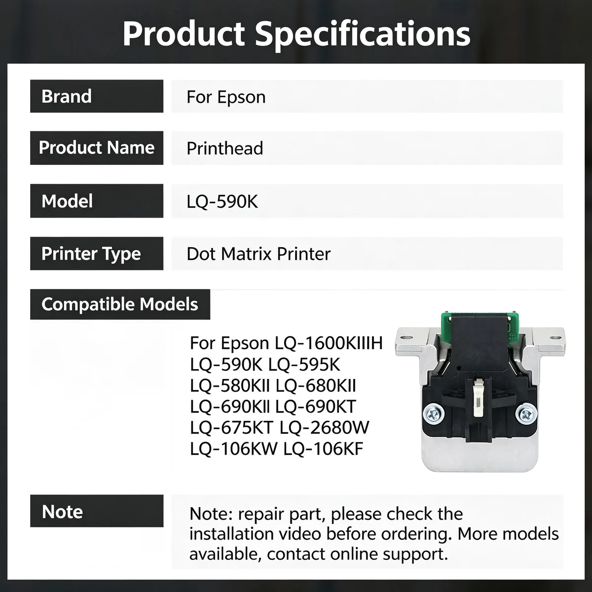 For Epson LQ-590K Printhead view 4