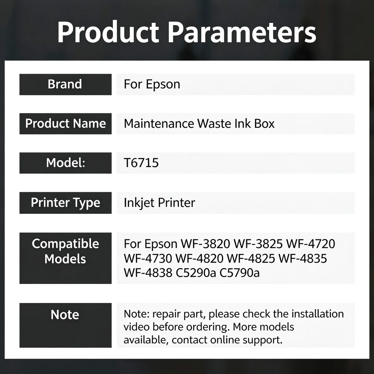 For Epson WF-3820 T6715 Maintenance Waste Ink Box view 4