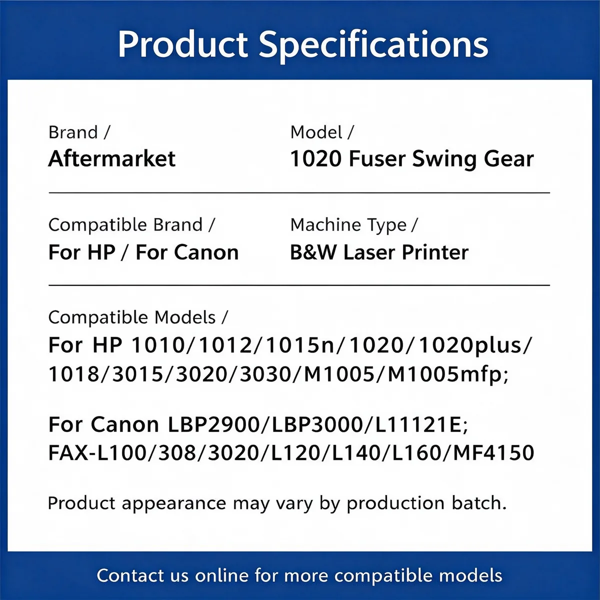 For HP 1020 Fuser Swing Gear / Fuser Drive Gear view 4