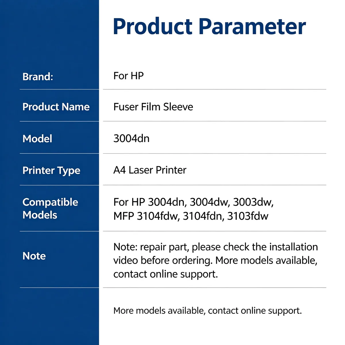 For HP 3004dn Fuser Film Sleeve view 5