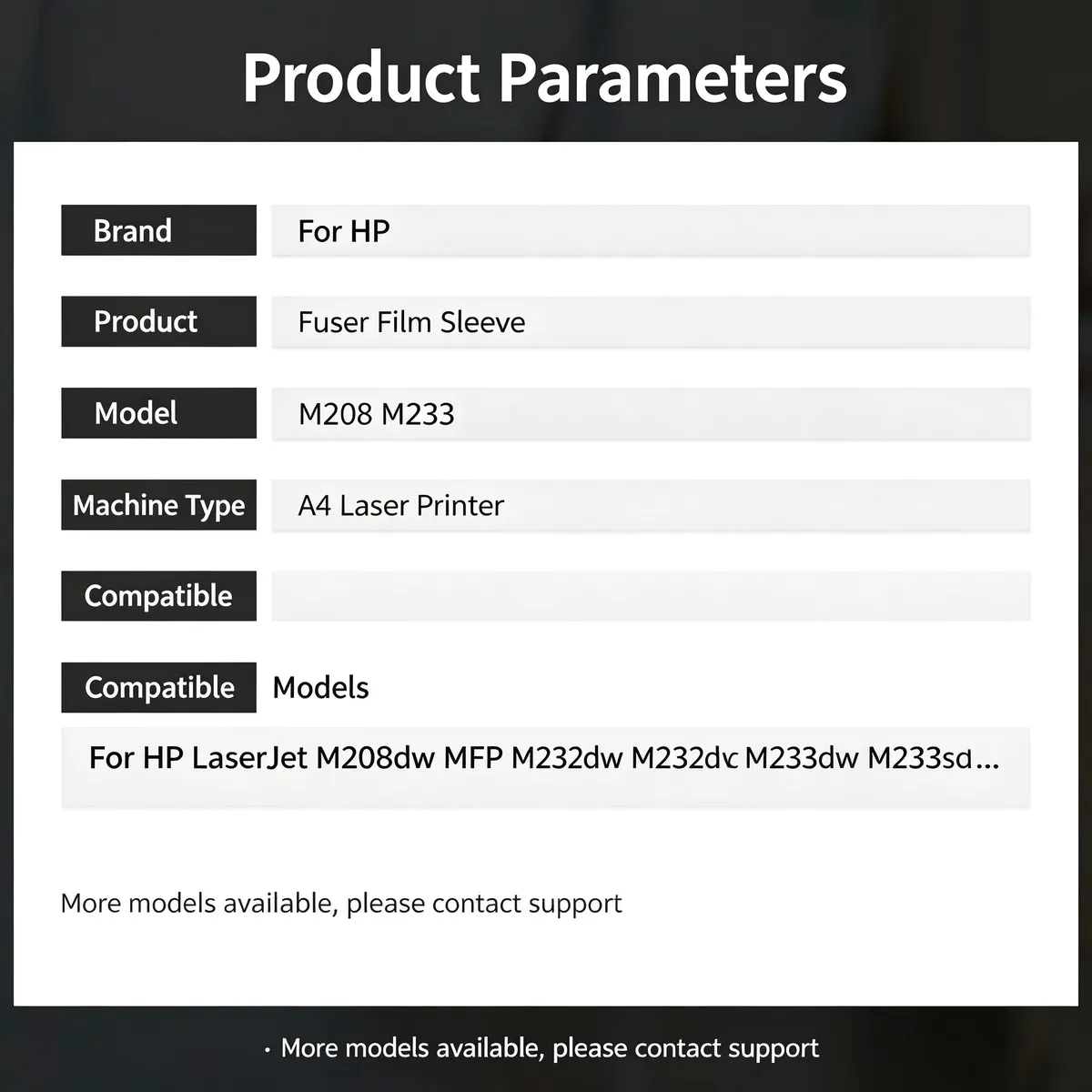For HP LaserJet M208dw Fuser Film Sleeve view 4