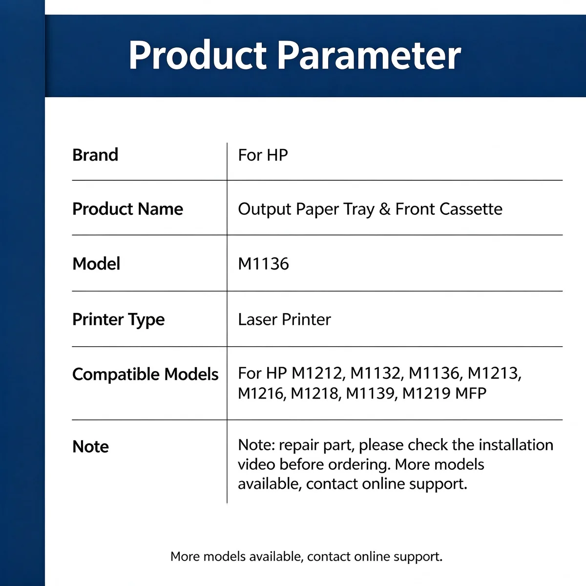 For HP M1136 Output Paper Tray & Front Cassette view 5