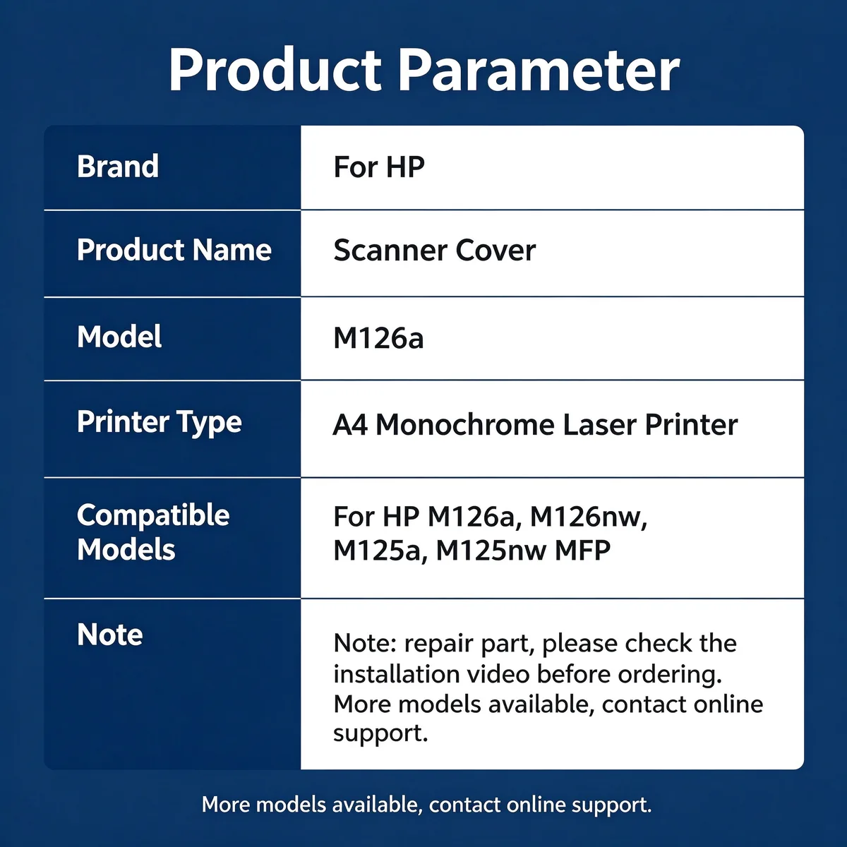 For HP M126a Scanner Cover view 5