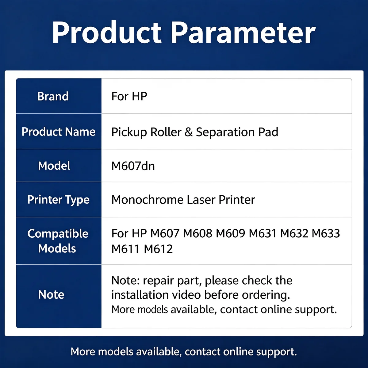 For HP M607dn Paper Pickup Roller view 5