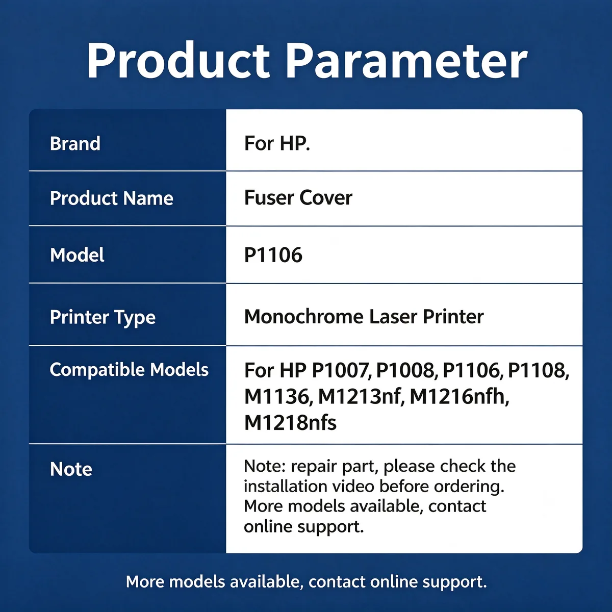 For HP P1106 Fuser Cover view 4