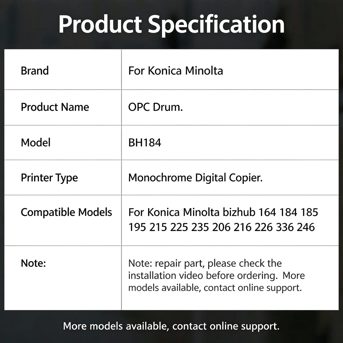 For Konica Minolta BH184 OPC Drum view 5