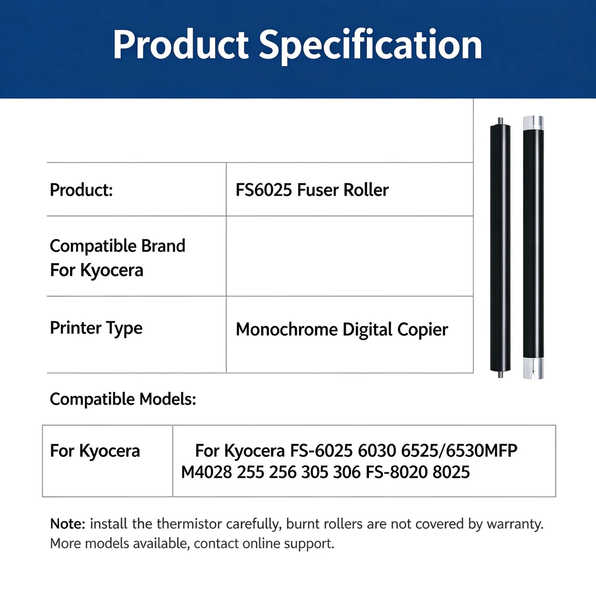 For Kyocera FS6025 Fuser Upper Roller view 4