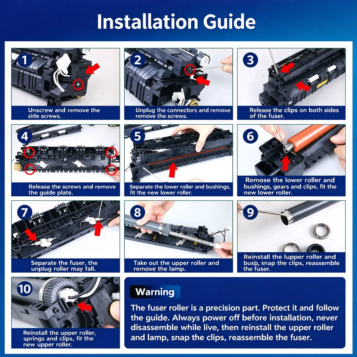 For Kyocera KM1800 Fuser Upper Roller view 5