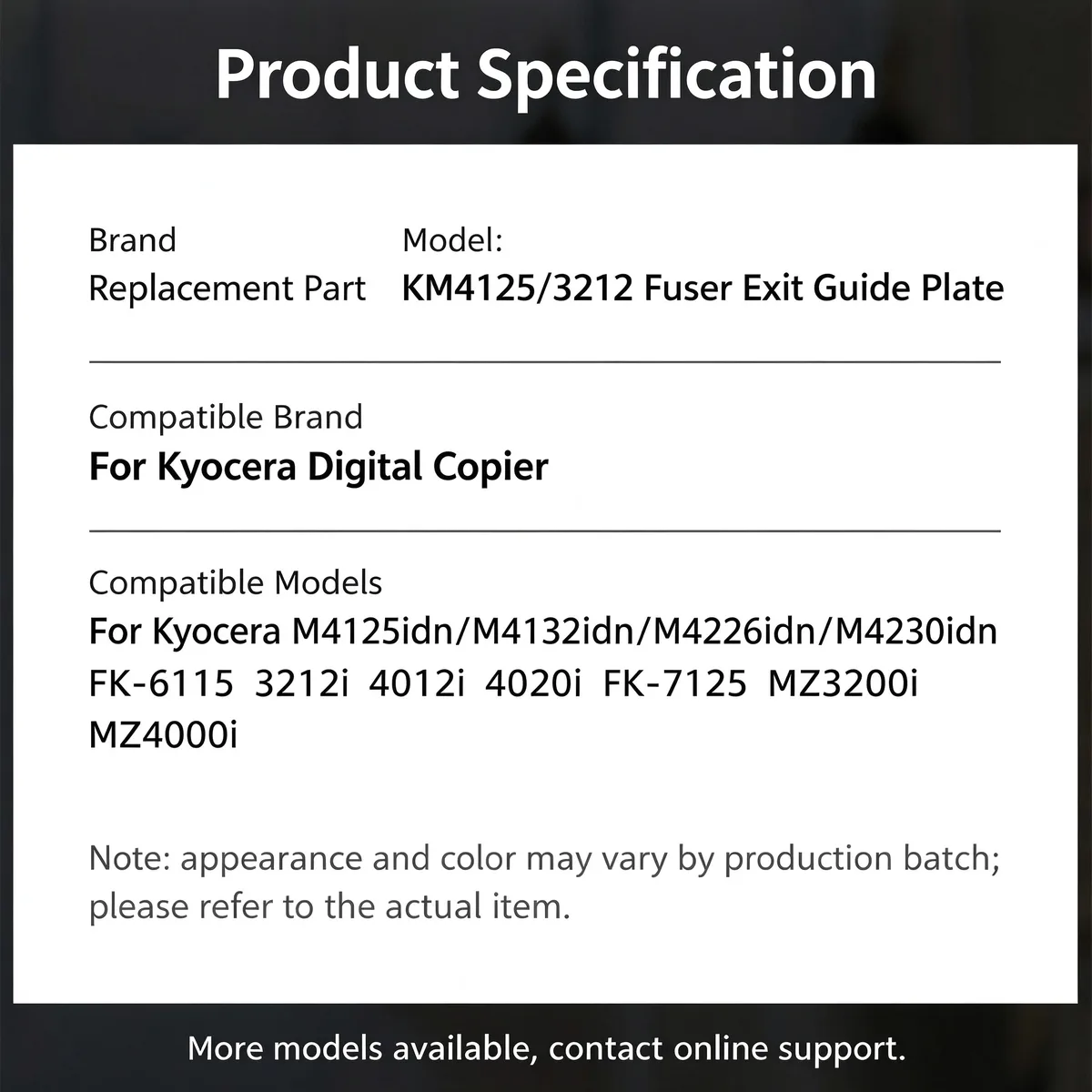 For Kyocera M4125idn Fuser Exit Guide Plate view 4