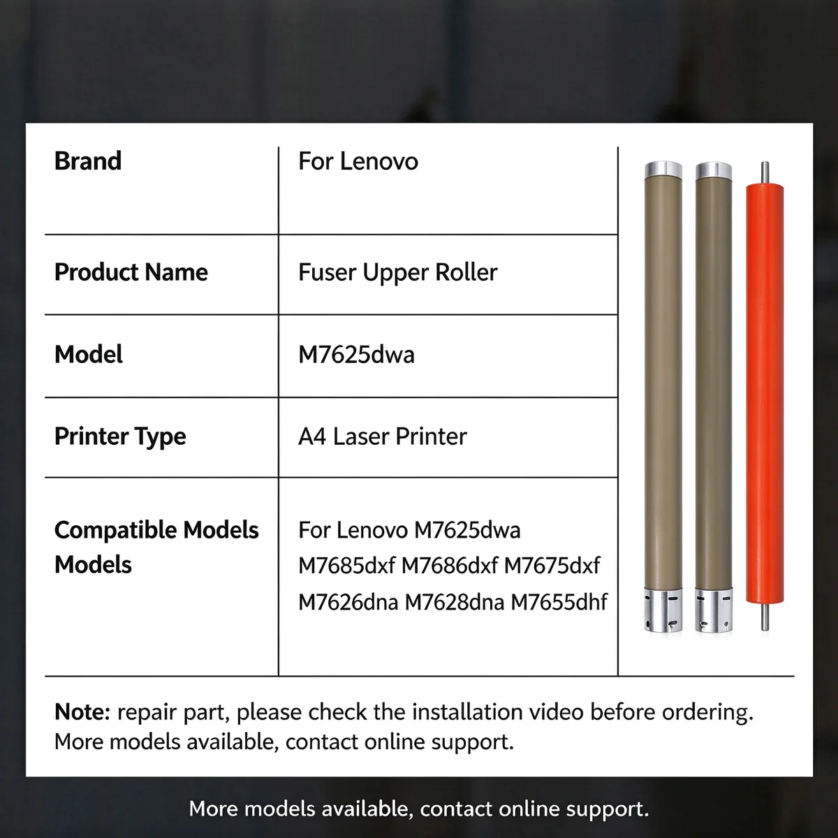 For Lenovo M7625dwa Fuser Upper Roller view 5