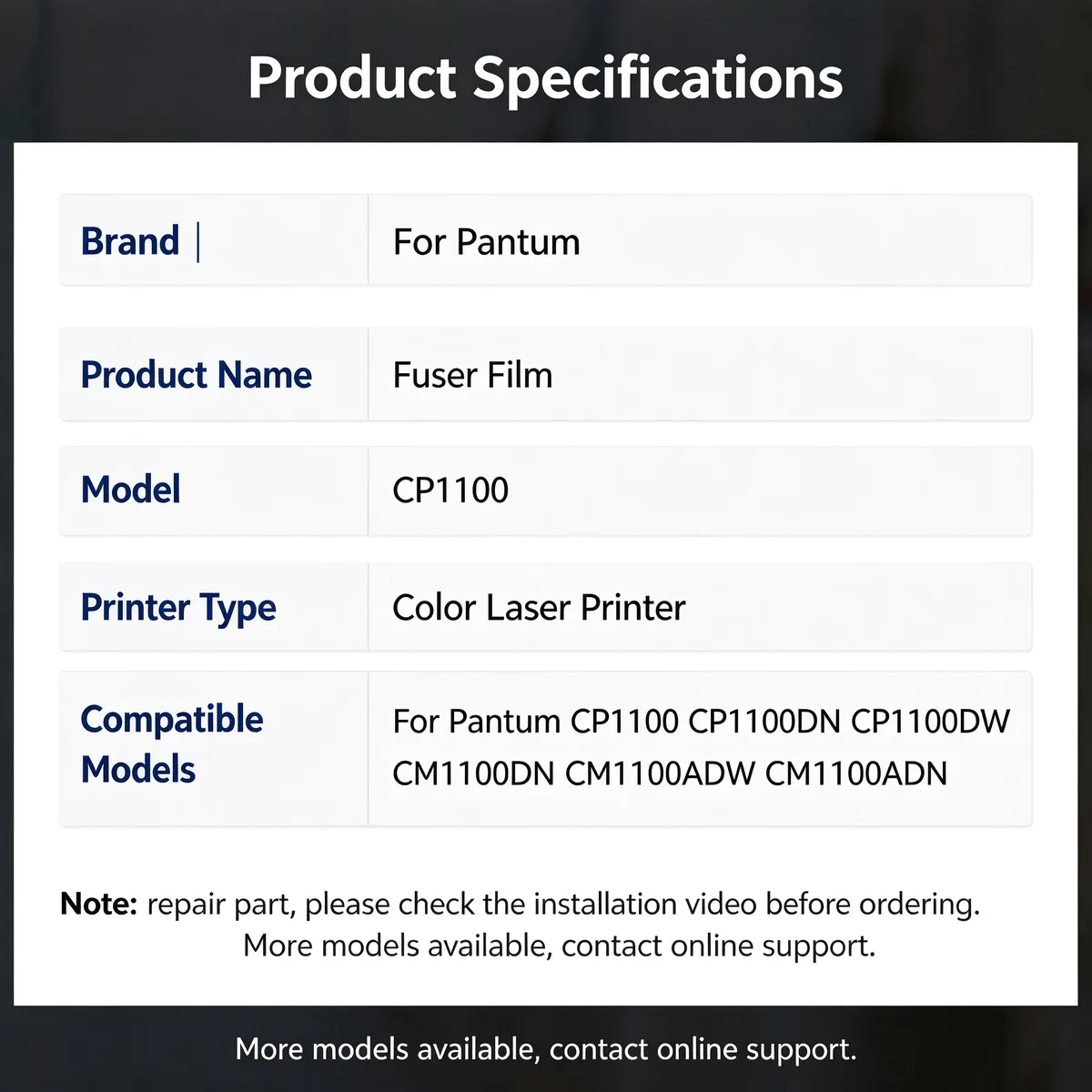 For Pantum CP1100 Fuser Film view 4