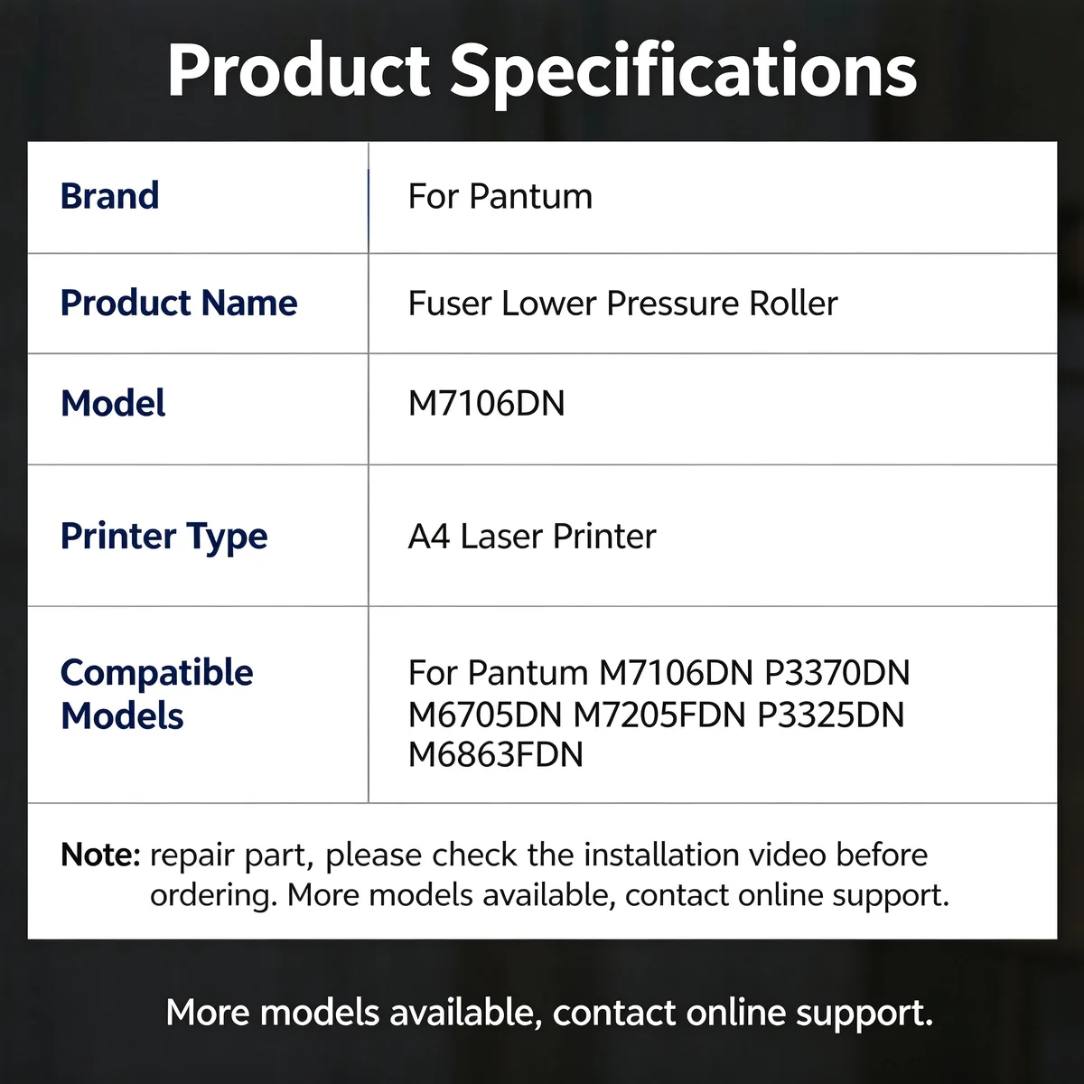 For Pantum M7106DN Fuser Lower Pressure Roller view 5