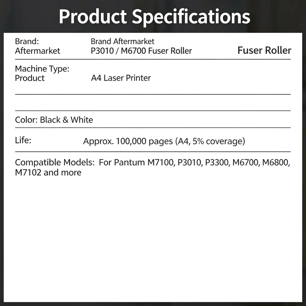 For Pantum P3010 Fuser Upper Heat Roller view 4