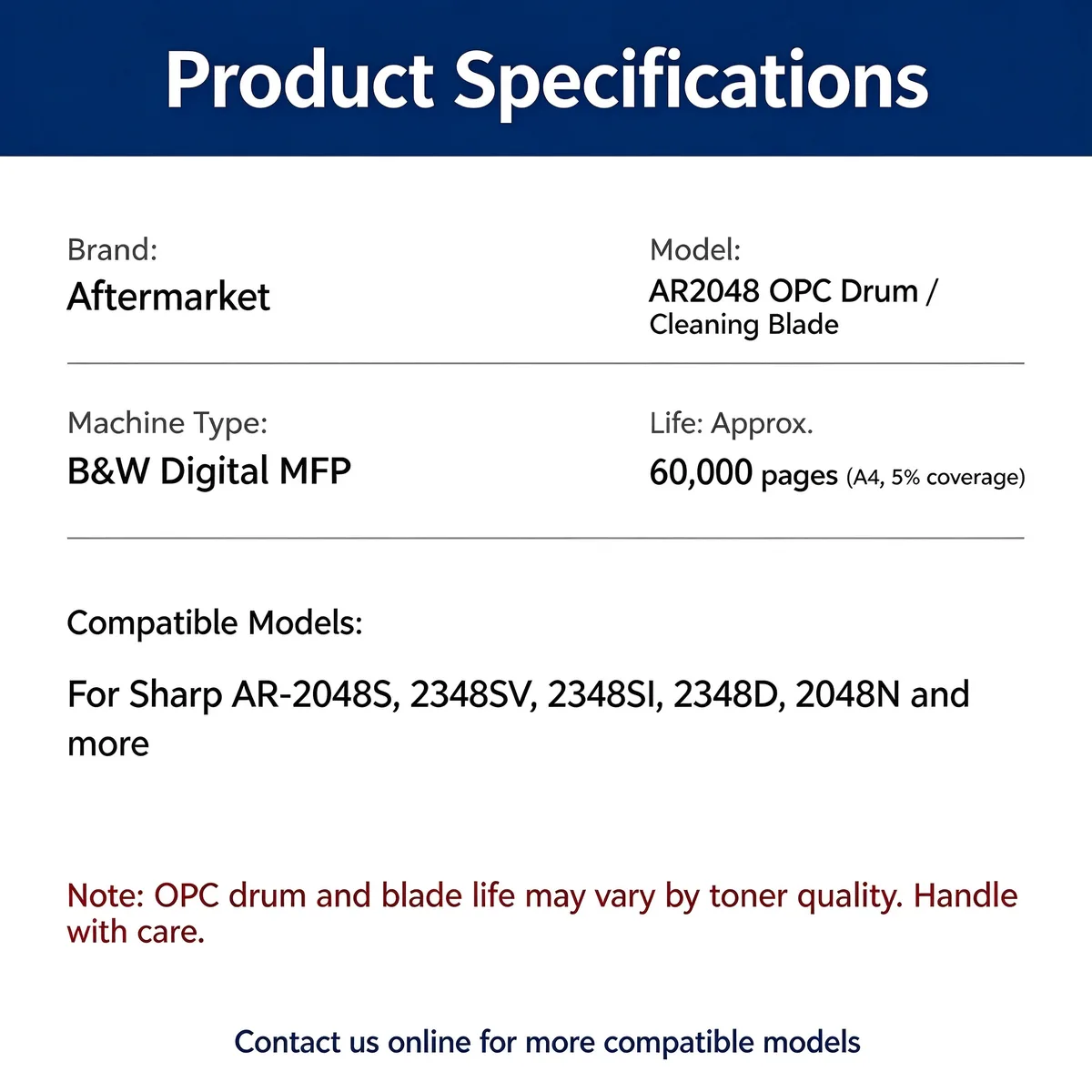For Sharp AR-2048S OPC Drum Cleaning Blade view 4