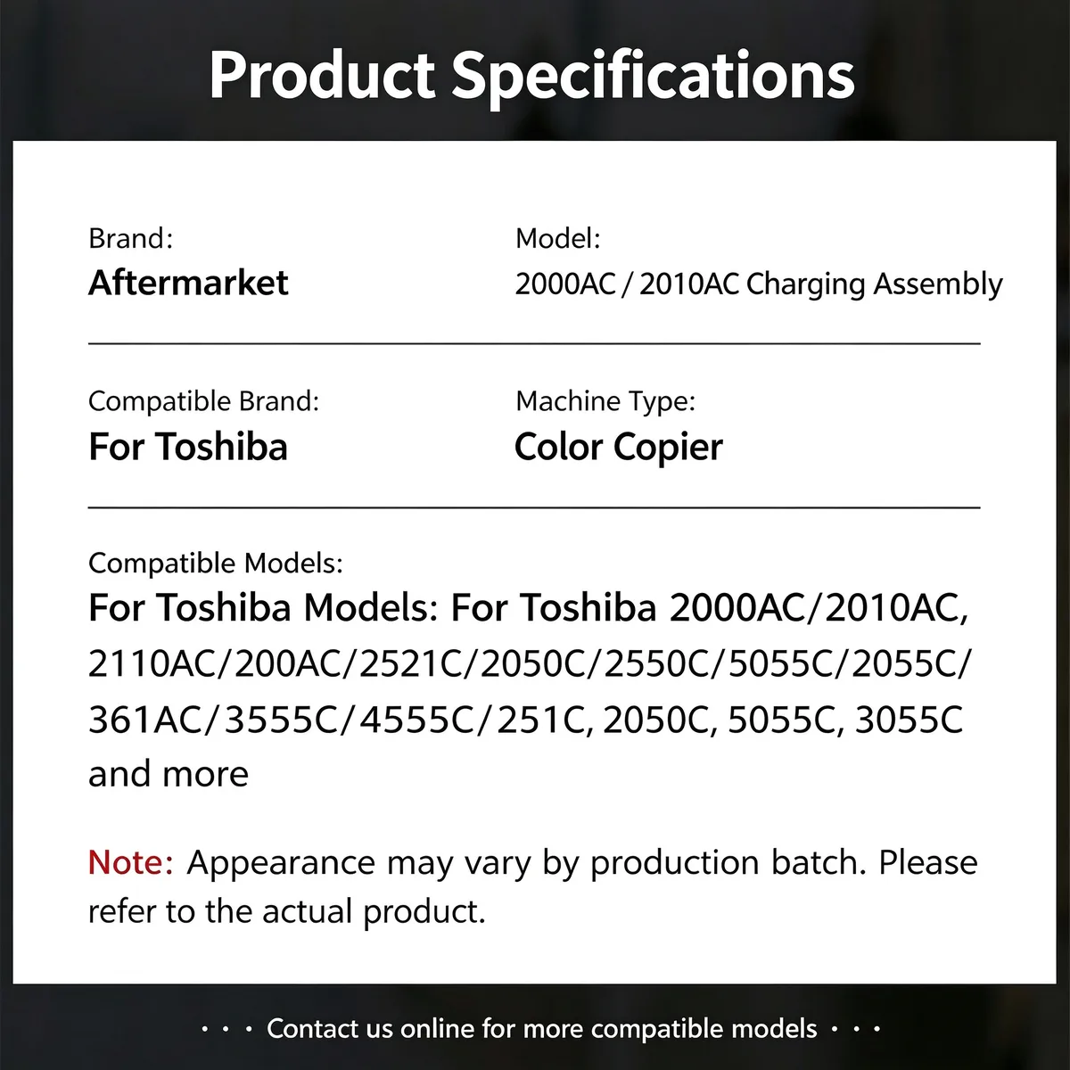 For Toshiba 2000AC Charging Assembly / Charging Coronawire view 4